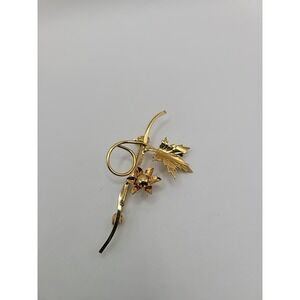 Vintage Gold‎ Tone Floral Brooch Leaf and Flower Spray Pin Elegant Mid Century